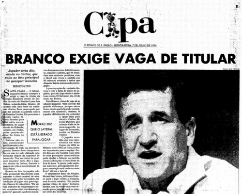 Com Leonardo fora da Copa, Branco exige a vaga