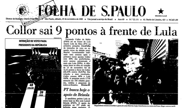 Collor larga com vantagem de 9 pontos sobre Lula